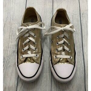 Metallic Gold Converse All Stars Shoes, Size Women’s Youth 6, Size Men’s Youth 4
